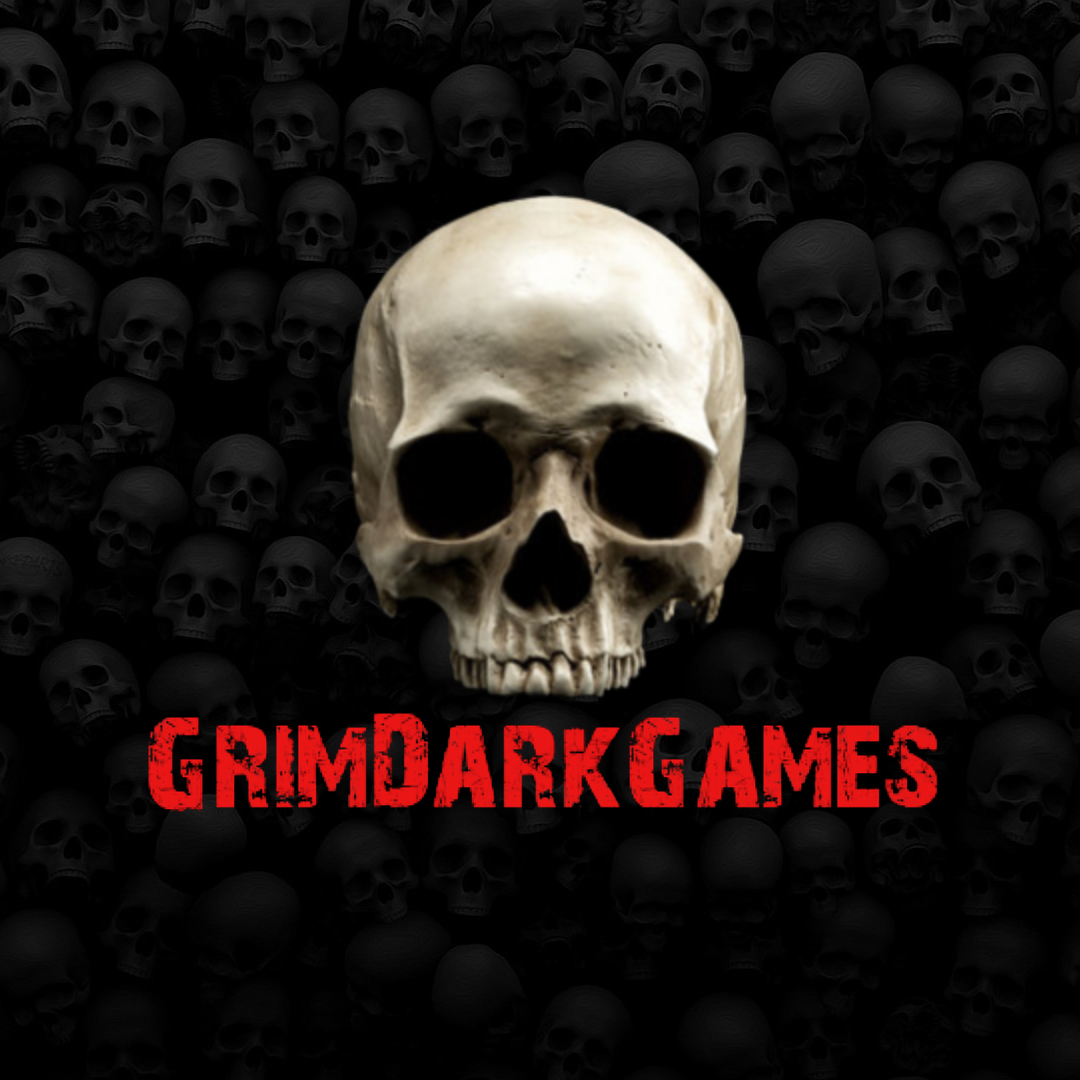 GrimDarkGames logo – skull above the GrimDarkGames name on a wall of skulls